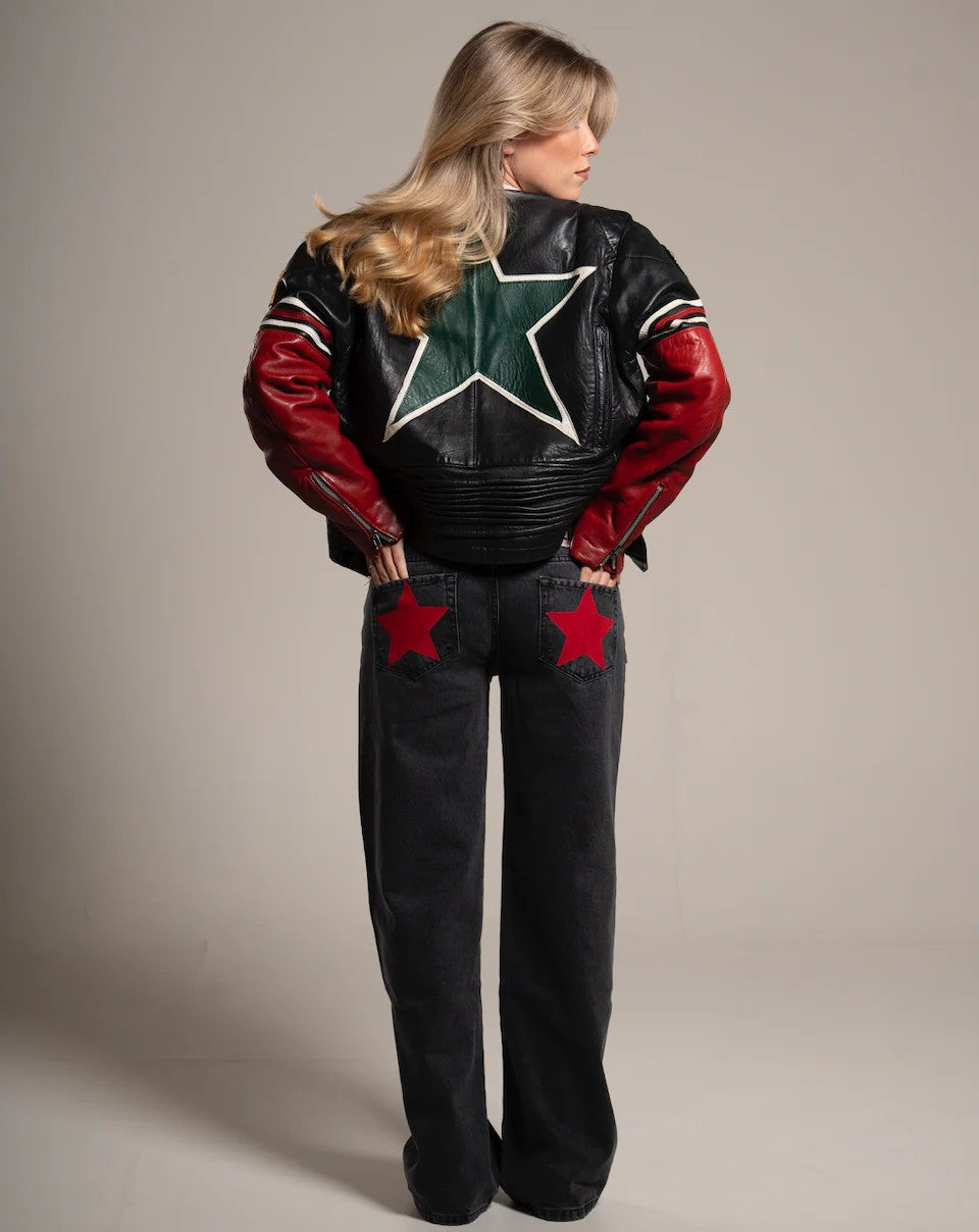 Y2K Women's Straight Leg Jeans Personalized Lucky Star Texture Retro Baggy Jeans Stylish High Street Willow Nail Low Waist Jeans