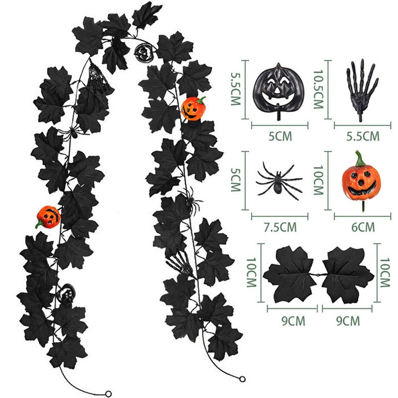 Halloween Artificial Vines Red Black Autumn Maple Leaves Fake Garland For Home Christmas Thanksgiving Party Fireplace Fall Decor