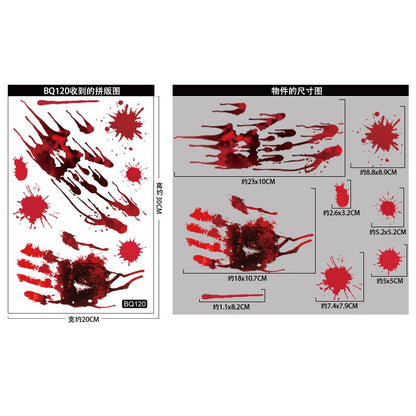 Halloween Mall Window Ghostly Horror Stickers Holiday Party Decoration Blood Fingerprints Electrostatic Stickers Room Decor