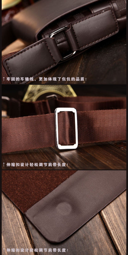 New Men's Single Shoulder Crossbody Bag with Trendy Checkerboard Pattern Embossed Casual Business Bag with Diamond Pattern