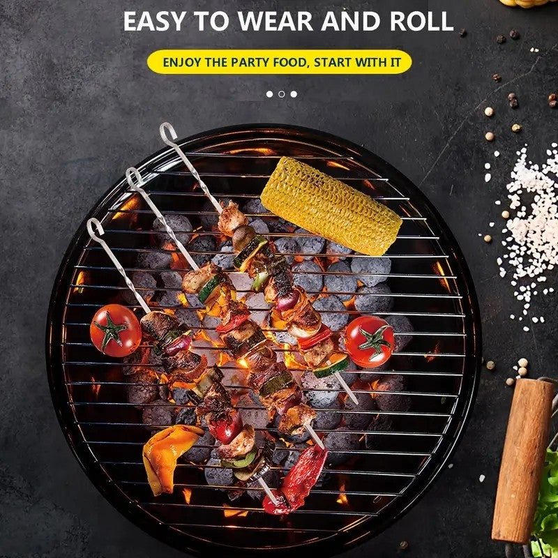 Stainless Steel Barbecue Skewer 6Pcs Wide BBQ Sticks Flat BBQ Fork Outdoor Camping Picnic BBQ Utensil Kitchen Accessories