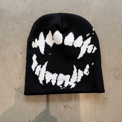 Toucas de Tricô Femininas Goth Tooth Bonés Masculinos Y2k Streetwear Moda Inverno Pullover Kpop Harajuku Vintage Quente Hip Hop Unissex