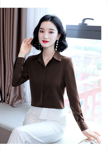 Women Silk Office Shirt 2025 Fashion Long Sleeve Casual Female Tops Elegant Ladies Vintage White Satin Blouses Shirts Oversized