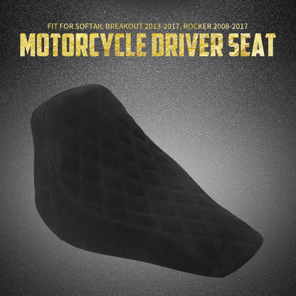 Assento Solo Dianteiro de Couro com Perfil Baixo e Costura em Diamante para Motocicleta Harley Softail Breakout FXBR Rocker FXCW 2008-2017