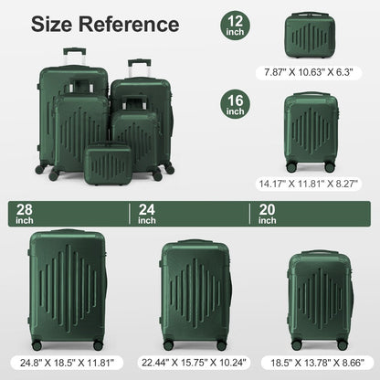 Conjunto de Malas Rígidas de 5 Peças ABS com Rodas e Cadeado TSA Verde Escuro