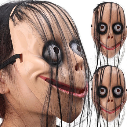 Funny Scary Halloween Mask Exaggerated Monster Face Mask Long Hair Spooky Cosplay Costume Accessory for Adults Party Deco Gift
