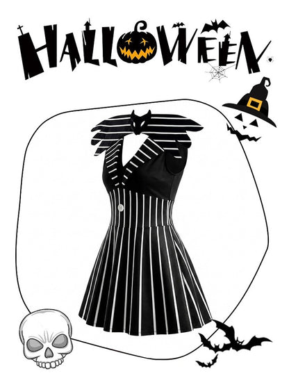 Anime Jack Skelington Black White Striped Cosplay Costume Men Retro Tailcoat Woman Dress Christmas Night Halloween Party Outfit
