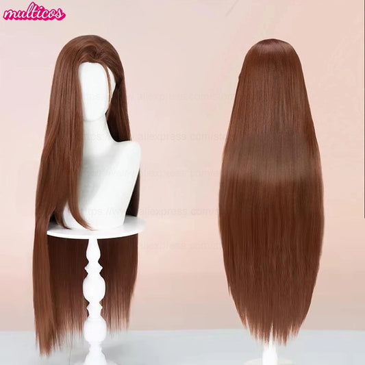 Peruca de Cosplay Hyuna de Alta Qualidade Alien Stage Peruca de Cosplay Longa e Lisa Castanha Resistente ao Calor Cabelo Sintético Perucas de Anime de Jogos + Touca de Peruca