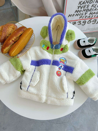 Jaqueta Infantil de Algodão Acolchoada Grossa Textura Premium com Capuz Contrastante de Cores da Disney Buzz Lightyear