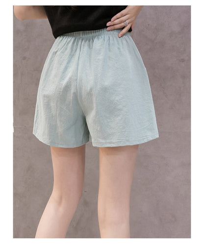 2024 Women Summer Cotton Shorts Casual Solid Pockets Basic Shorts Elastic Waist loose shorts Soft Cool female Outwear Shorts