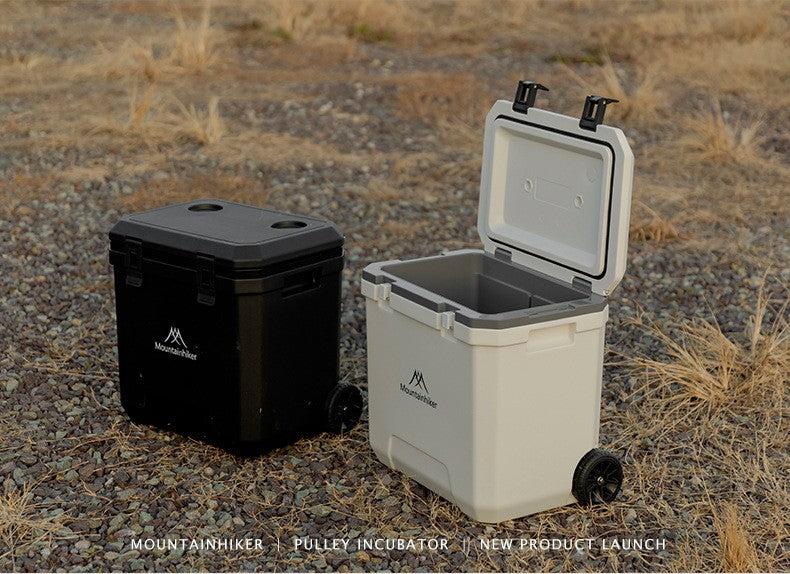 Refrigerador Externo MOUNTAINHIKER 36L com Rodas e Carrinho Incubadora Portátil Caixa Térmica Churrasco Carro Polia Caixa Térmica Caixa Refrigeradora