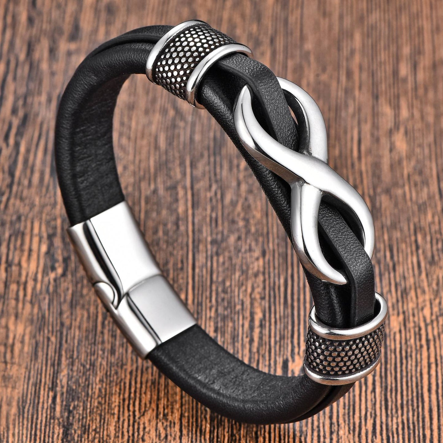 Pulseira de Aço Inoxidável Clássica de Couro Masculina, Corrente, Acessórios de Joias Elegantes para Pai e Namorado