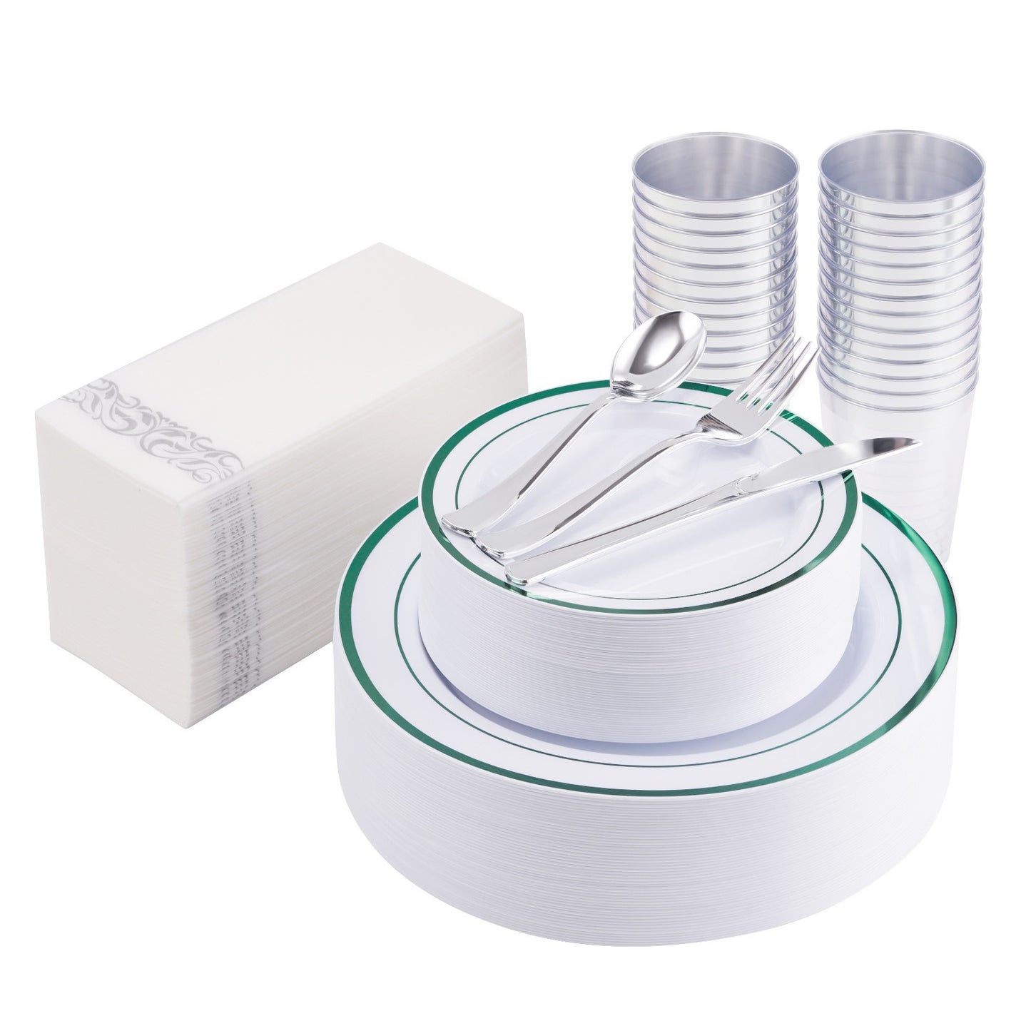 350-Piece Disposable Tableware Set For 50 Guests - Elegant Plastic Party Plates, Cups, Cutlery And Napkins, Heavy Duty, Great Fo