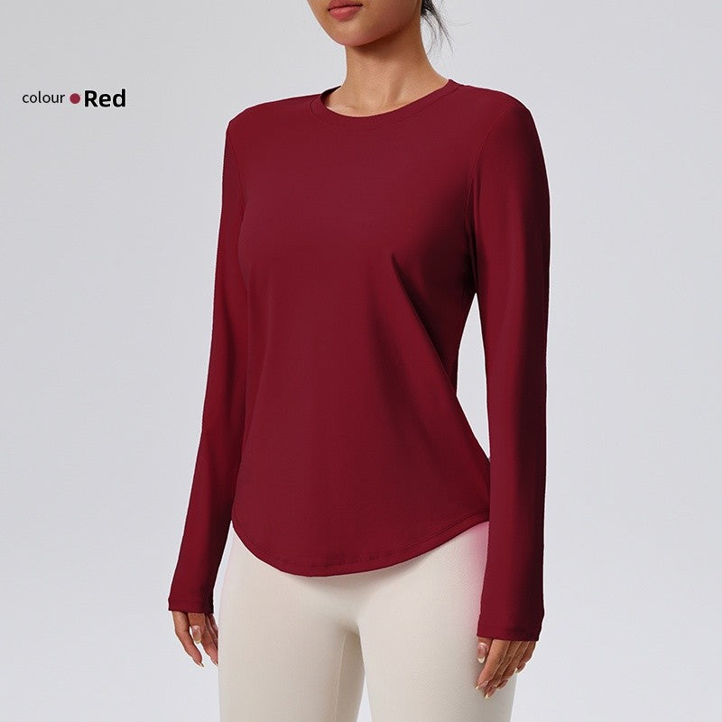 Naked Spring and Autumn Round Neck Fitness Yoga Clothing, Slimming and Slimming Base, Sports Top, Pilates Long Sleeve, Female