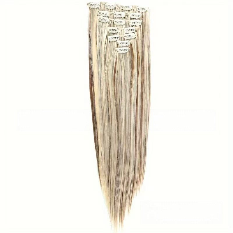 Extensões de Cabelo com 7 Presilhas, Longo, Liso, Rosa, 60CM, Cabelo Sintético Natural, Uso Diário, Aplique para Mulheres