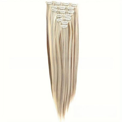 Extensões de Cabelo com 7 Presilhas, Longo, Liso, Rosa, 60CM, Cabelo Sintético Natural, Uso Diário, Aplique para Mulheres