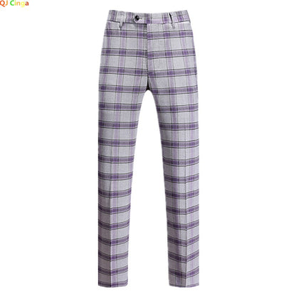Gray-Purple Men's Striped Suit Pants, Fashion Slim Trousers, Wedding Party Dress Pant, Red Pantalones Hombre, Asia Sizes M-6XL.