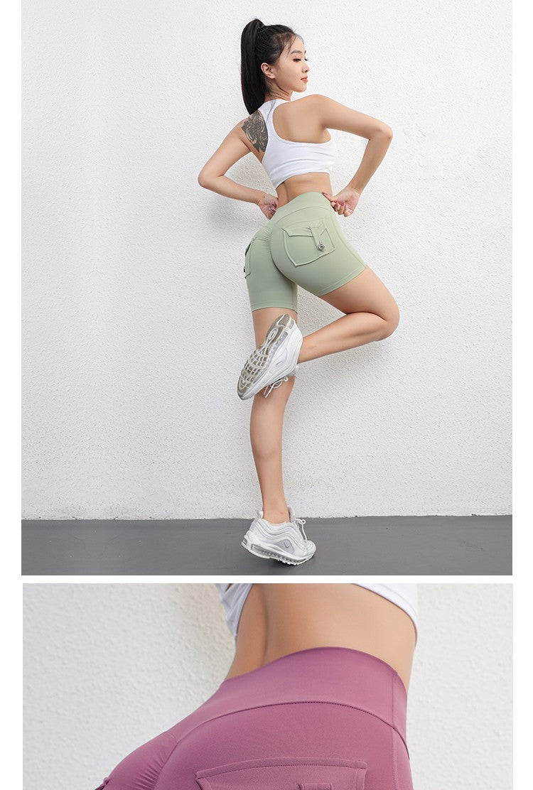 Peach Butt Fitness Shorts Women's Exercise Three-Quarter Pants Cargo Air Dry Pocket Yoga Tight Lift Summer