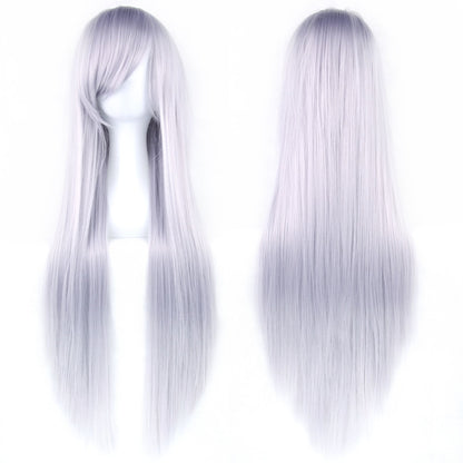 Soowee 80cm Cabelo Sintético Comprido Branco Roxo Perucas Cosplay Festa Preto Cabelo Liso Peruca Postiça para Mulheres