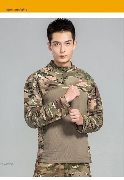 Men Outdoor New Tactical Camo Frog Shirts Wear Resistant Scratchproof Breathable T-shirt Climbing Combat Hunting Men Shirt