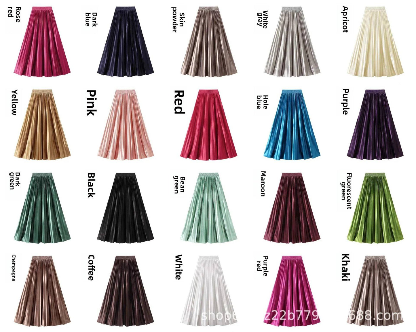 High Waist Satin Pleated Skirt 1 Meter Long Floor Length Pearl Glitter A- Line Umbrella Half Body Skirts Polyester Fiber