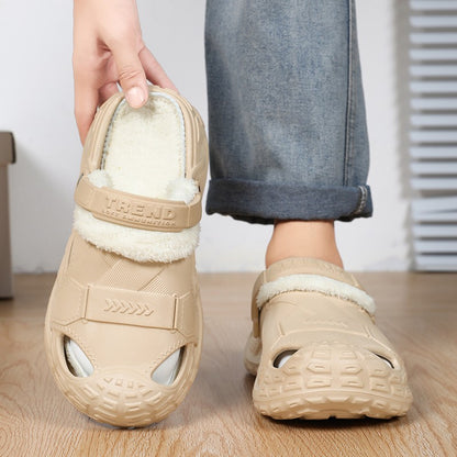 Big Size Winter Casual Men's Slippers Indoor Waterproof PU Leather Home Shoes Fur Flat Warm Fashion Bedroom Houseshoes