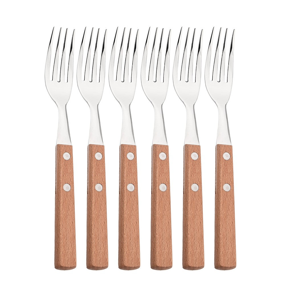 JANKNG 304 Stainless Steel Fork with Wooden Handle Tableware Cutlery Mirror Dinnerware Flatware Silverware Kitchen Accessories