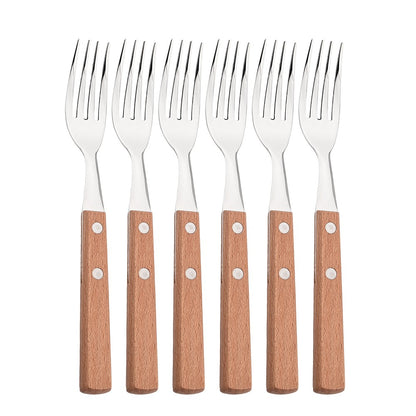 JANKNG 304 Stainless Steel Fork with Wooden Handle Tableware Cutlery Mirror Dinnerware Flatware Silverware Kitchen Accessories