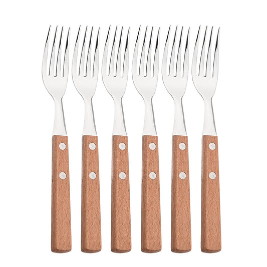 JANKNG 304 Stainless Steel Fork with Wooden Handle Tableware Cutlery Mirror Dinnerware Flatware Silverware Kitchen Accessories