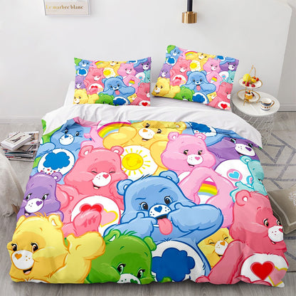 Cartoon Anime Care Bears Duvet Cover Set Kawaii Carebears Quilt Cover Pillowcase Set Bedding Set Kids Bedroom Decor Full Size
