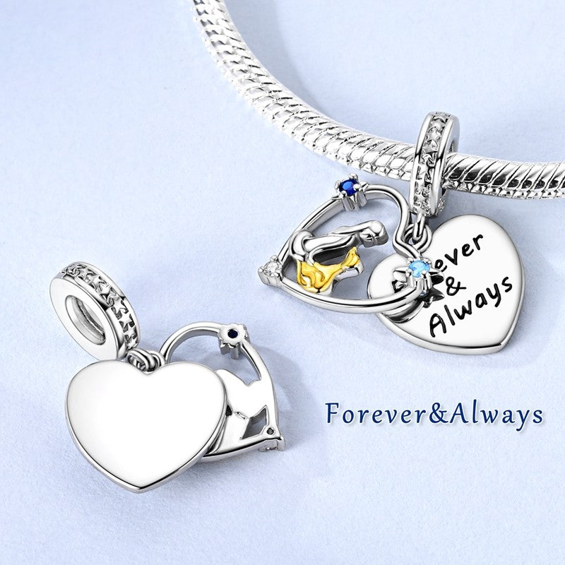 Girl & Dog Hugging Dangle Charm S925 Sterling Silver Two tone pendants Fit Original Bracelet Making Pet Lovers’ Bracelet Gift