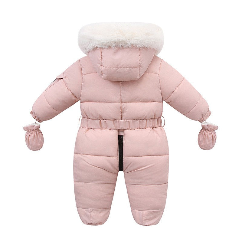 2025 Russian Winter Jumpsuit For Kids Plus Velvet Hooded Newborn Baby Romper 0-2 Years Infant Girl Winter Overalls Baby Snowwear