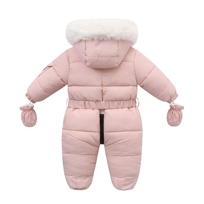 2025 Russian Winter Jumpsuit For Kids Plus Velvet Hooded Newborn Baby Romper 0-2 Years Infant Girl Winter Overalls Baby Snowwear