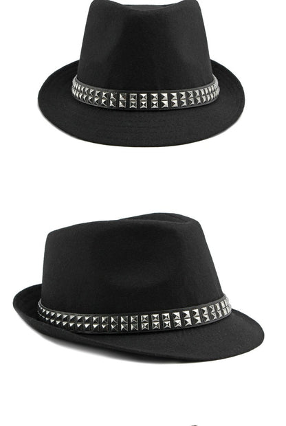 British Retro Jazz Hat Men's Autumn New Black Gentleman Hat Hip-hop Rivet Top Hat Women's Performance Hats