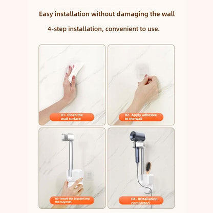 Suporte de Secador de Cabelo Ajustável em Ângulo, Sem Furo, Fixado na Parede, Suporte para Secador de Cabelo para Banheiro, Prateleira de Armazenamento para Mãos Livres