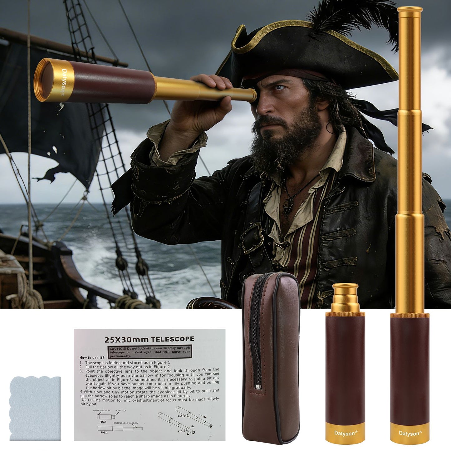 Monóculo Datyson Caribbean Pirate Series 25x30 | Design Telescópico Todo em Metal (Modelo: 5D0008)