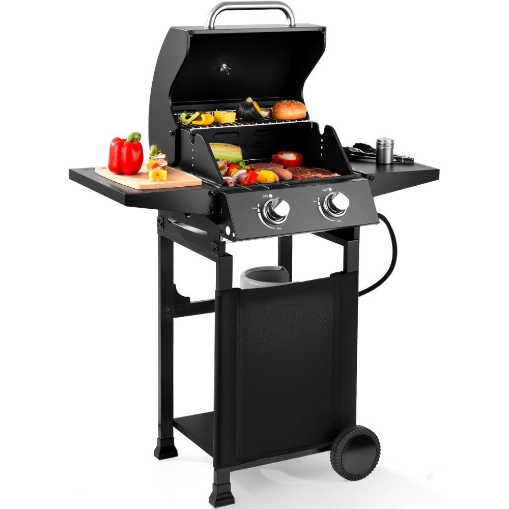 Churrasqueira a Gás de 2 Queimadores com 234 POL.QUAD. Grelhador Exterior com 16.000 BTU, Grelhadores a Propano com Tampa Superior, Grelhadores para Cozinha Exterior