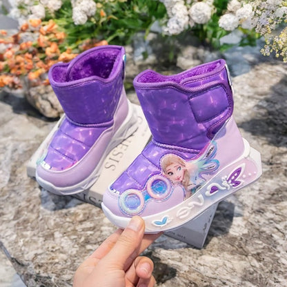 Disney Winter Children Shoes Plush Waterproof Non-Slip Girl Frozen Princess Elsa Shoes Snow Boots Fashion Warm Outdoor Boots