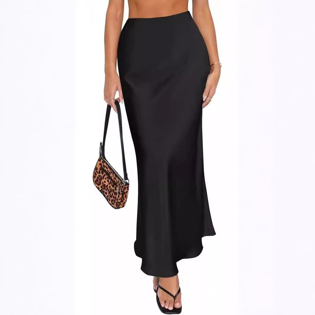Women Summer Beige Long Skirts Trends 2025 High Waist Maxi Summer Skirt Rayon Silk Pencil Side Slit Satin Skirts For Women