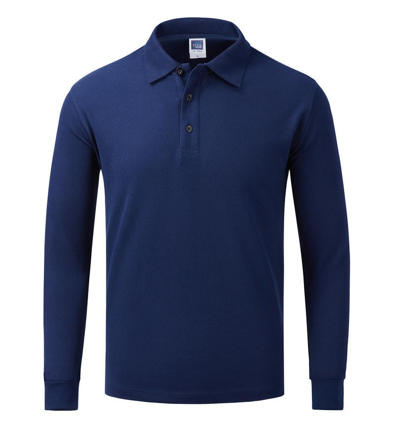 Cotton long sleeved polo shirt, men's and women's breathable spring and autumn T-shirt, printed logo embroidery workwear