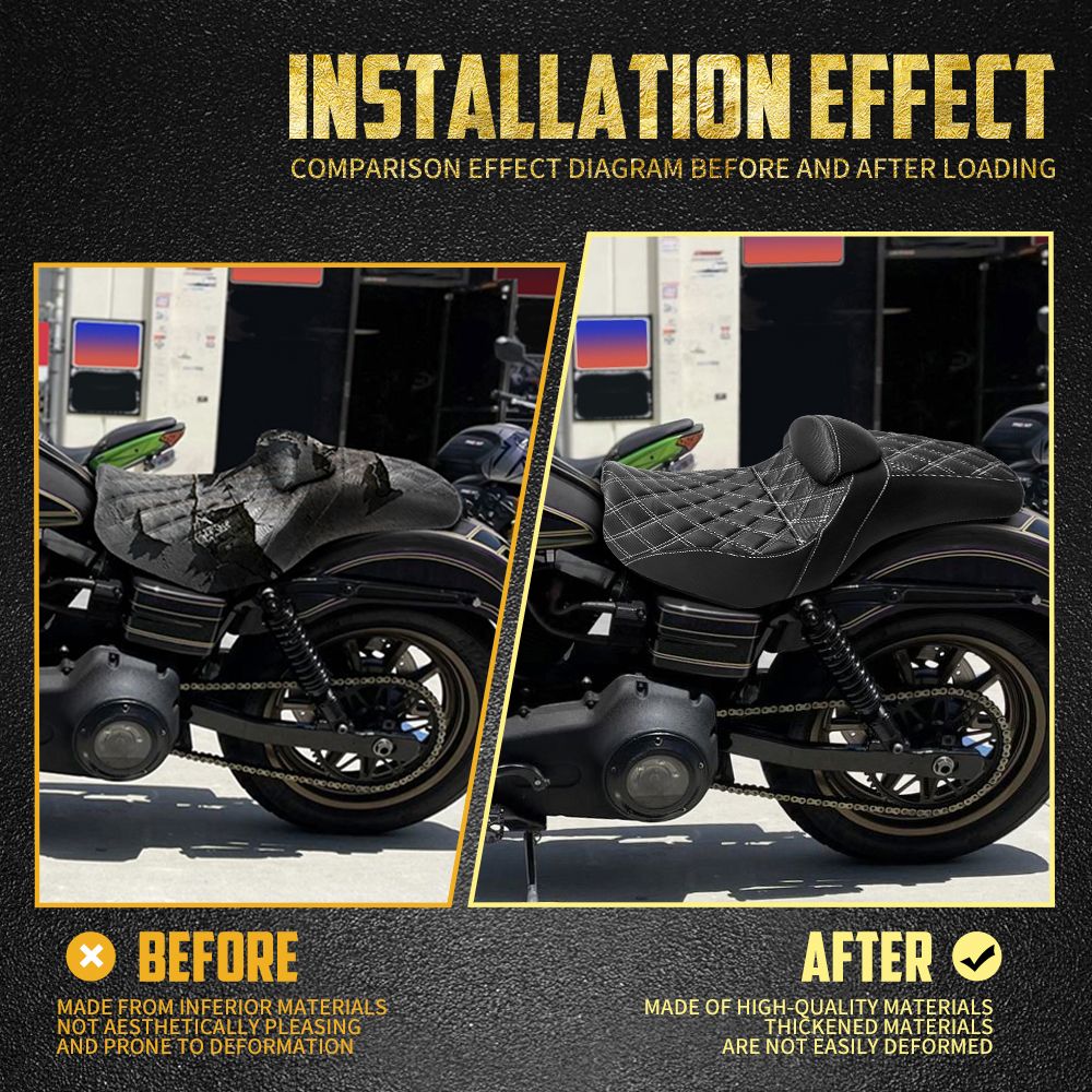 Assento de motocicleta para motorista e passageiro com encosto, almofadas de couro, assento de piloto para Harley Dyna Low Rider Fat Bob FLD 06-2017