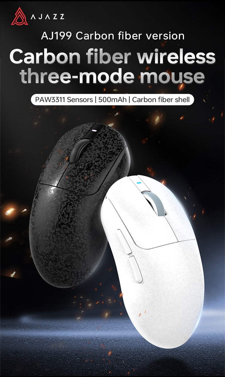 AJAZZ AJ199 Mouse Gamer Sem Fio PAW3311 24000DPI Leve Bluetooth/Com Fio em Fibra de Carbono para PC Laptop Gamer