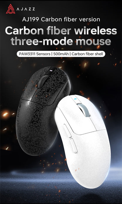 AJAZZ AJ199 Mouse Gamer Sem Fio PAW3311 24000DPI Leve Bluetooth/Com Fio em Fibra de Carbono para PC Laptop Gamer