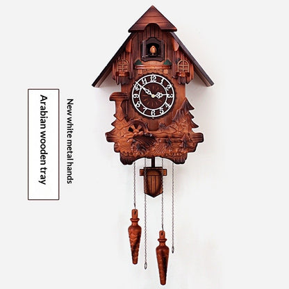 Wall Clock Hand Carved Solid Wood Cuckoo Musical Pendulum Silent Kids Room Home Decor Living Room Bedroom Clock Modern Design