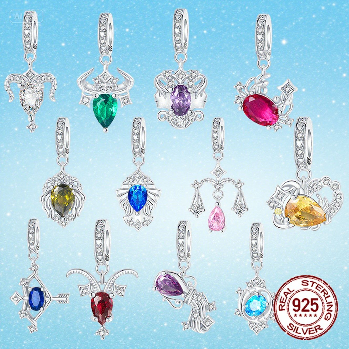 925 Sterling Silver Star Zodiac Signs 12 Constellation Pendant Fit Original Bracelet Making for Woman Jewelry Fashion Pendant