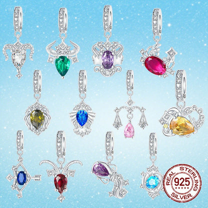 925 Sterling Silver Star Zodiac Signs 12 Constellation Pendant Fit Original Bracelet Making for Woman Jewelry Fashion Pendant
