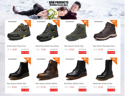 Botas de Neve Masculinas de Inverno Impermeáveis de Couro Tênis Super Quentes Botas Masculinas Botas de Caminhada ao Ar Livre Sapatos de Trabalho Tamanho 39-47