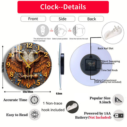 Tempered Glass Wall Clock Double-Headed Eagle Clock Suitable For Wall Decor or Tabletop Display Anywhere