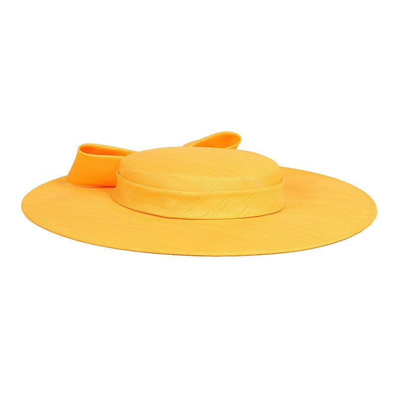 FS Elegante Chapéu de Aba Larga Marfim Feminino Grande Laço Ocasião Formal Kentucky Boné Feminino Casamento Coquetel Festa Fedora de Topo Reto 2024