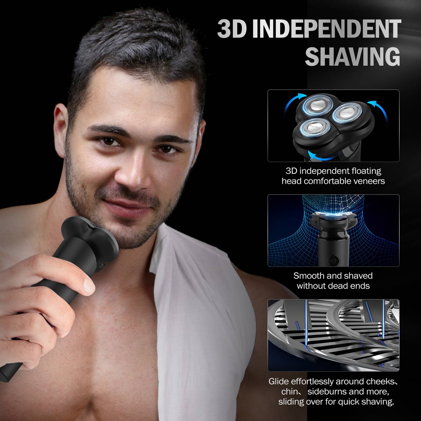 Sejoy Electric Razor for Men 3-Blade Rotary Shaving Machine,Electric Shaver Type-C Fast Charging,LED Display Hair Timmer